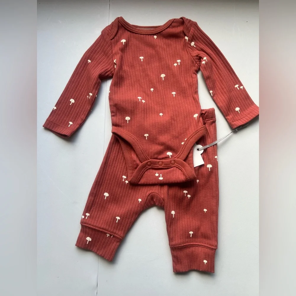 Baby 2pc Neutral Mushroom Wide Ribbed Top & Bottom Set - Cloud Island™